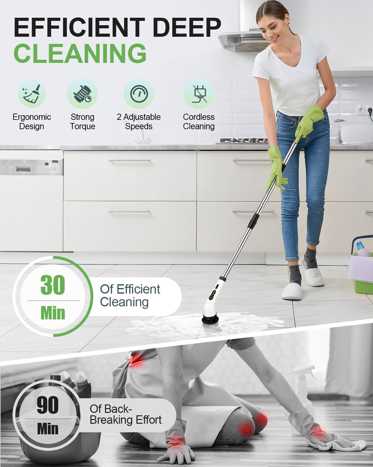 Electric Spin Scrubber with 7 Heads 2H Power Dual Speed,White