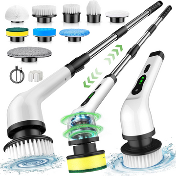 Electric Spin Scrubber with 7 Heads 2H Power Dual Speed,White