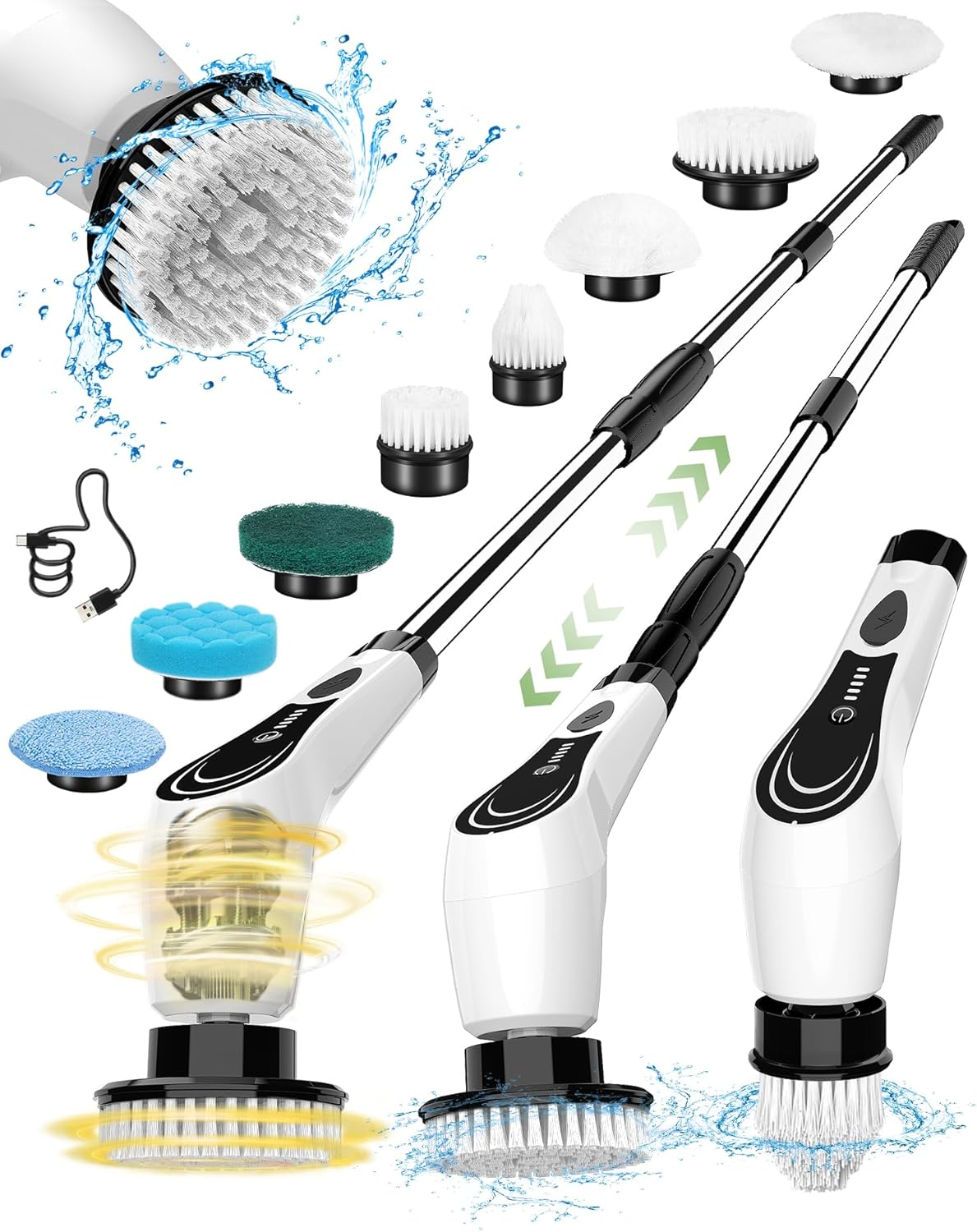 Electric Spin Scrubber with 8 Brush Heads, White-rx1