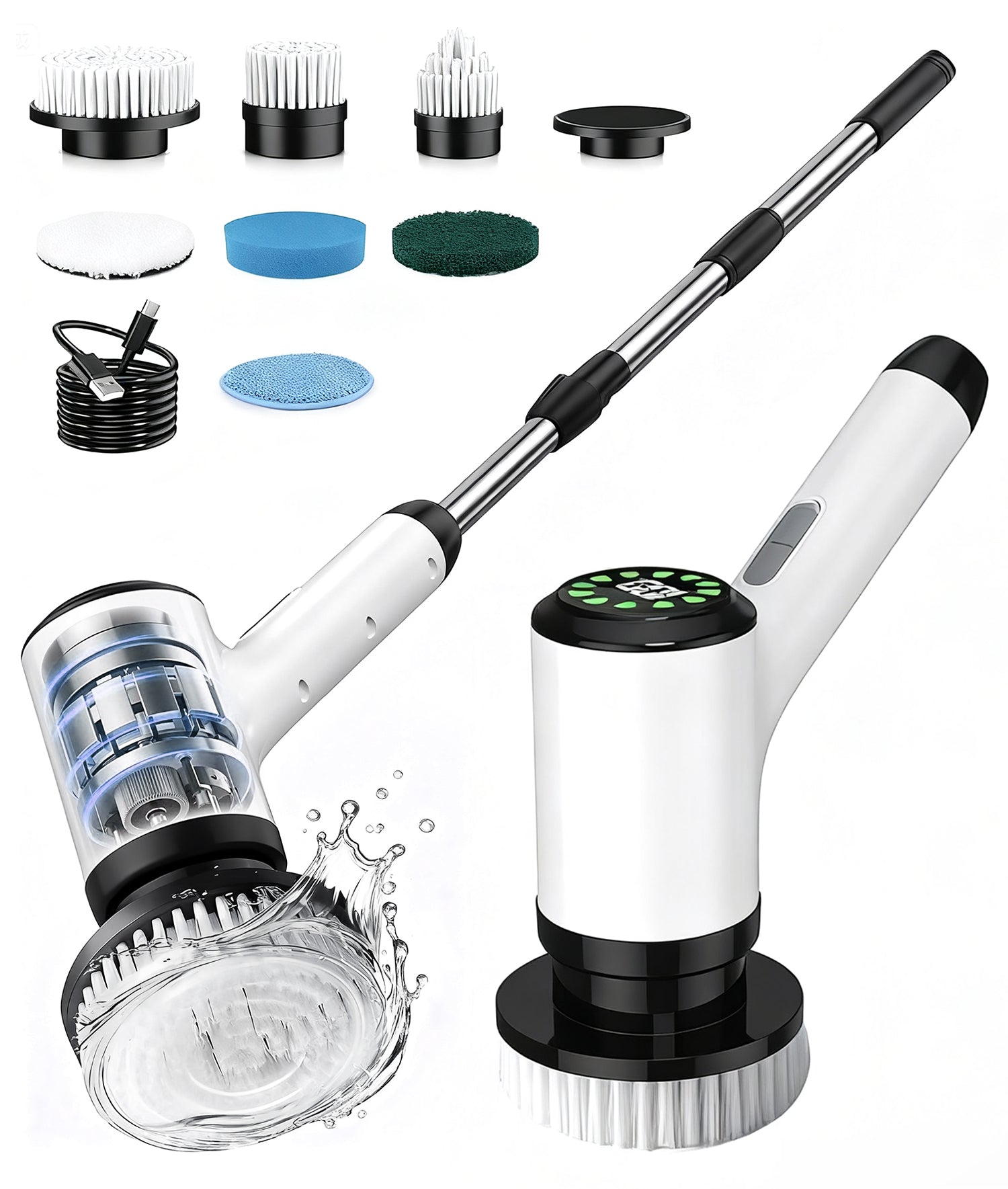 Electric Spin Scrubber with 7 Brush Heads, White-o2