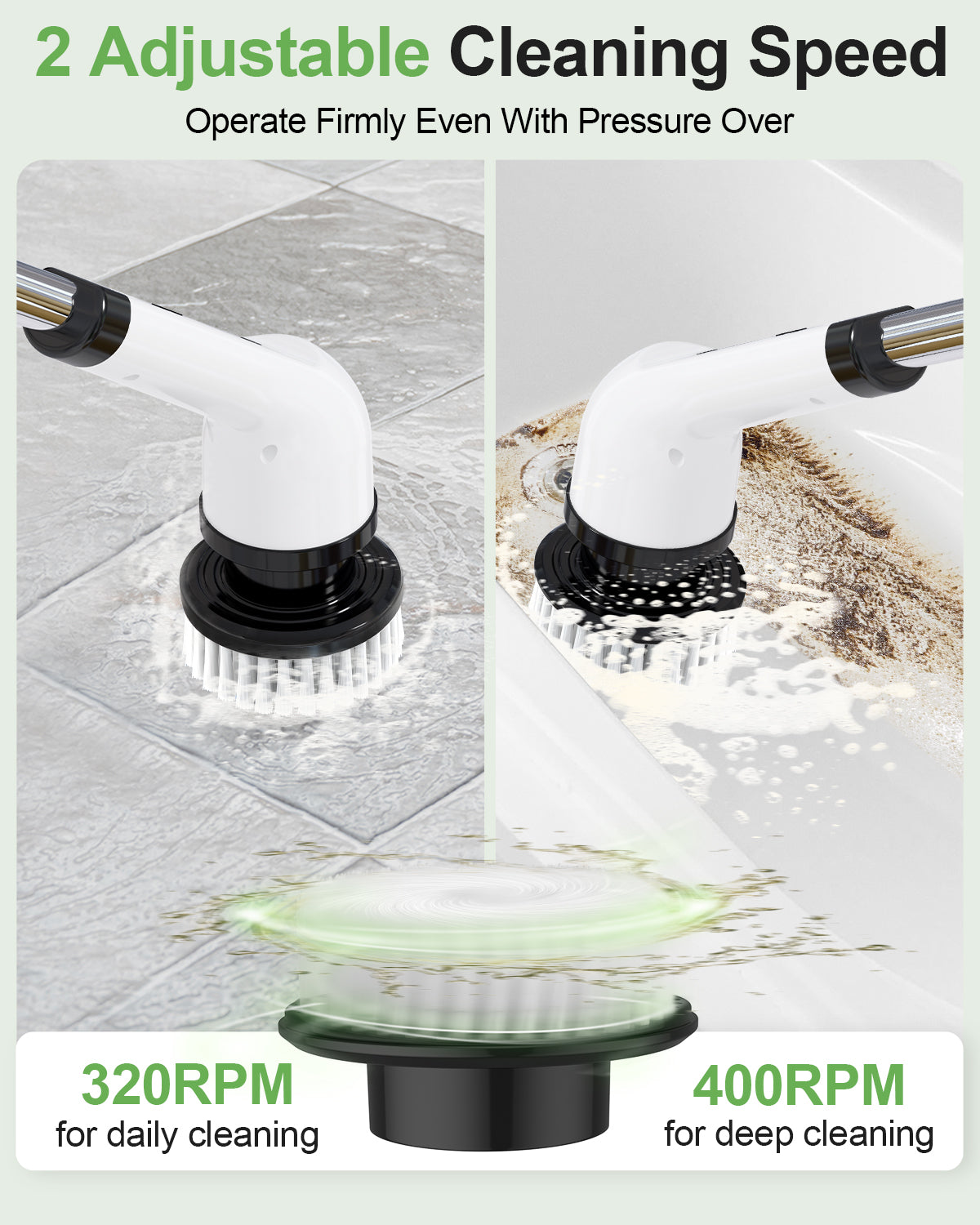 Electric Spin Scrubber with 7 Heads 2H Power Dual Speed,White