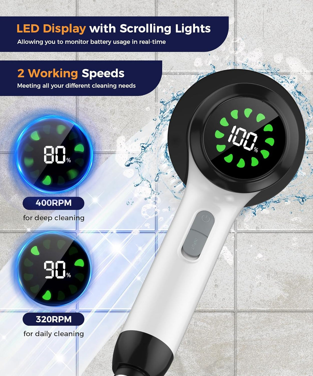 Electric Spin Scrubber with 7 Brush Heads, White-o2