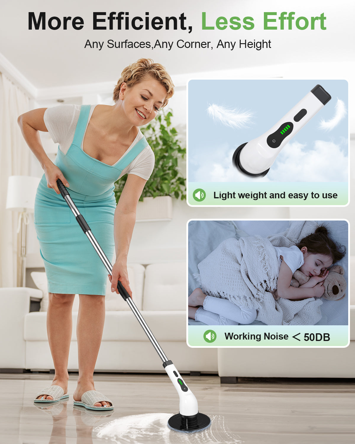 Electric Spin Scrubber with 7 Heads 2H Power Dual Speed,White