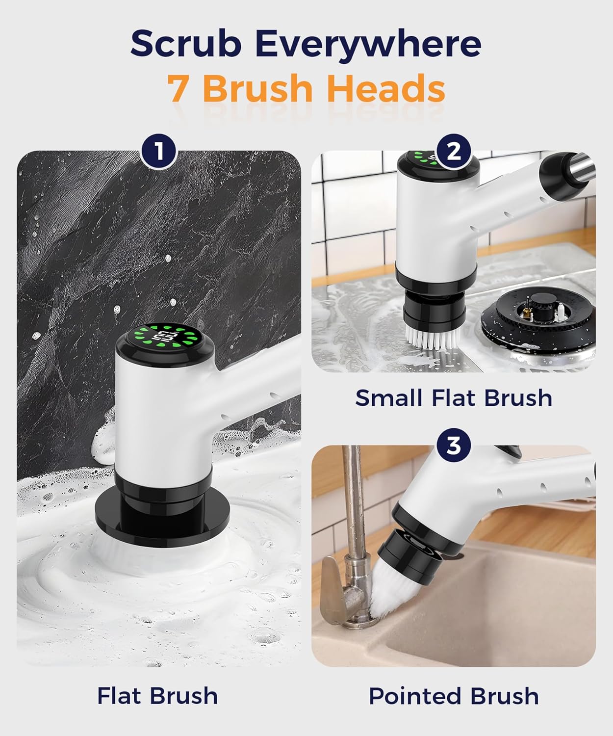 Electric Spin Scrubber with 7 Brush Heads, White-o2
