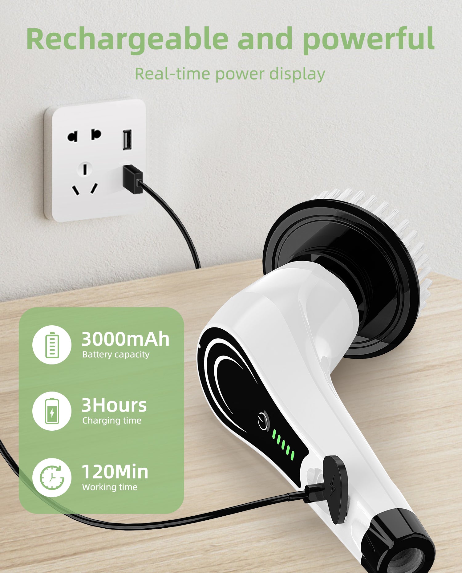 Electric Spin Scrubber with 8 Brush Heads, White-rx1