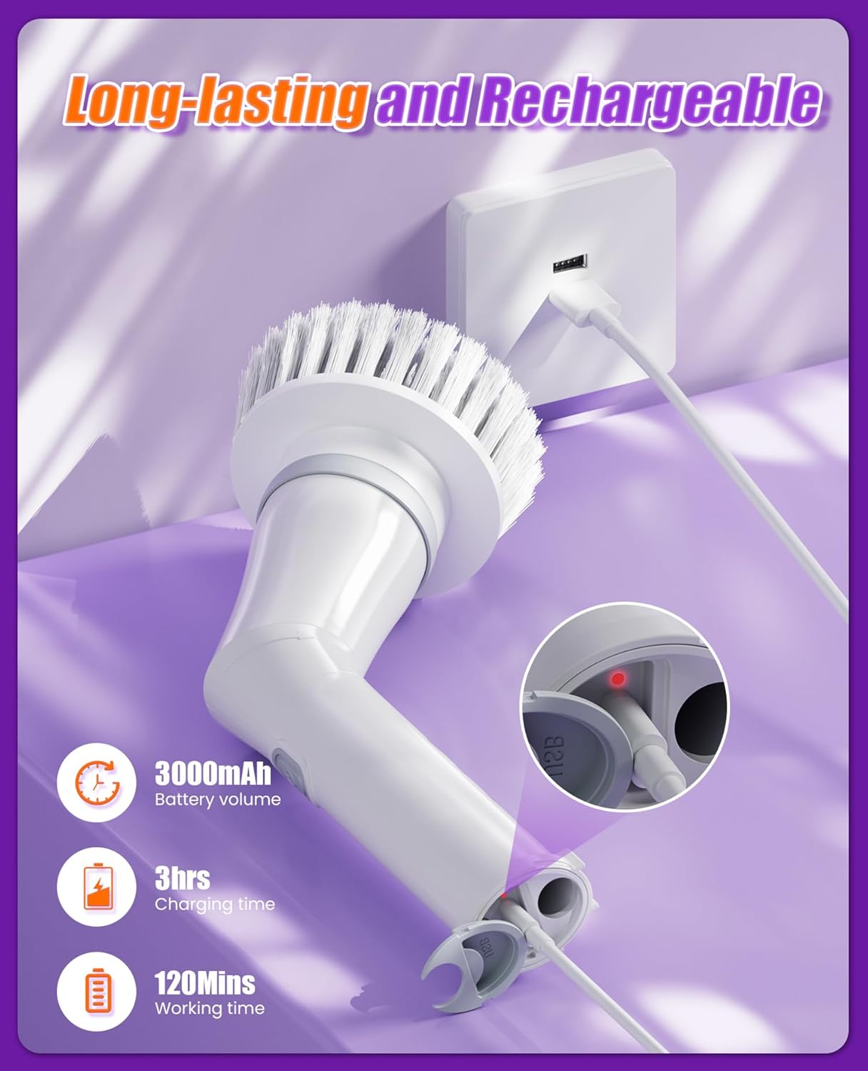 Electric Spin Scrubber with 6 Brush Heads,White