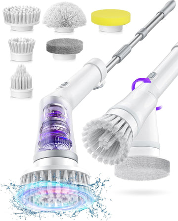 Electric Spin Scrubber with 6 Brush Heads,White